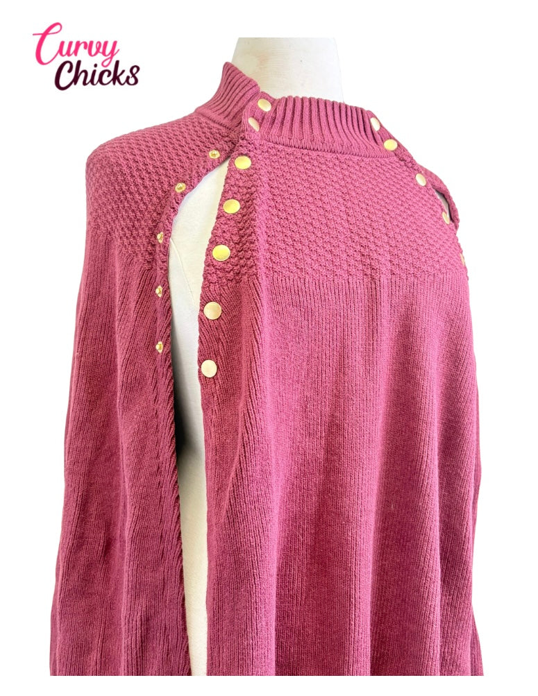 G.I.L.I XL Maroon Sweater Wrap with Gold Buttons (Gently Used)