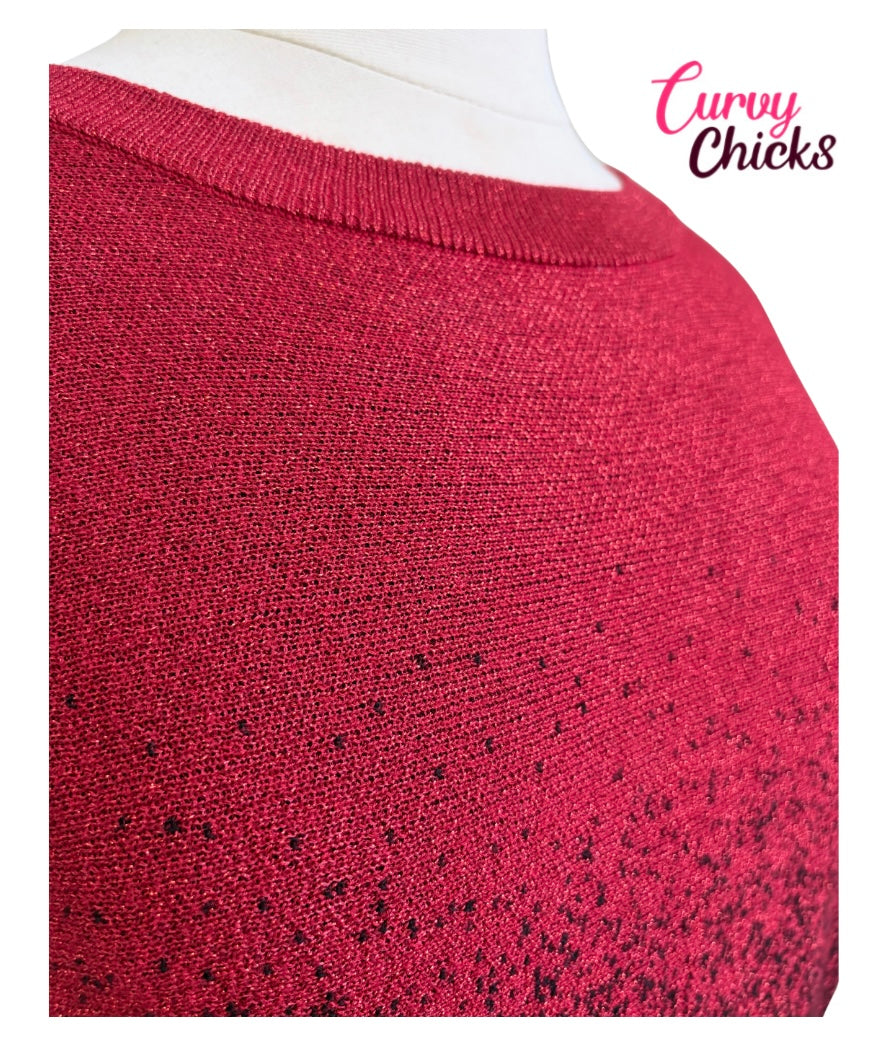 I.N. Studio 2X Red & Black Fade Sparkle Sweater (Gently Used)