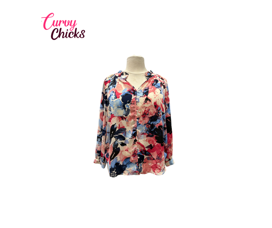 Jones New York Pink & Blue Floral Blouse – Size 2X
