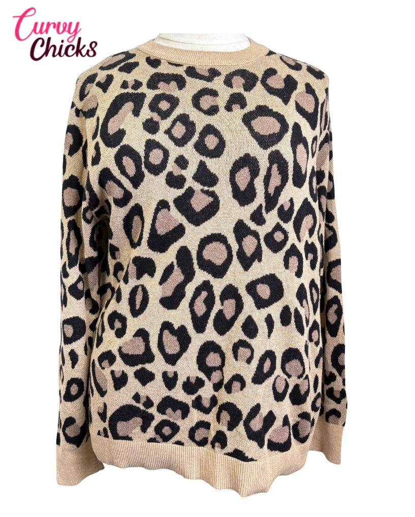 Ava & Viv 3X Tan and Black Cheetah Print Sweater (Gently Used)