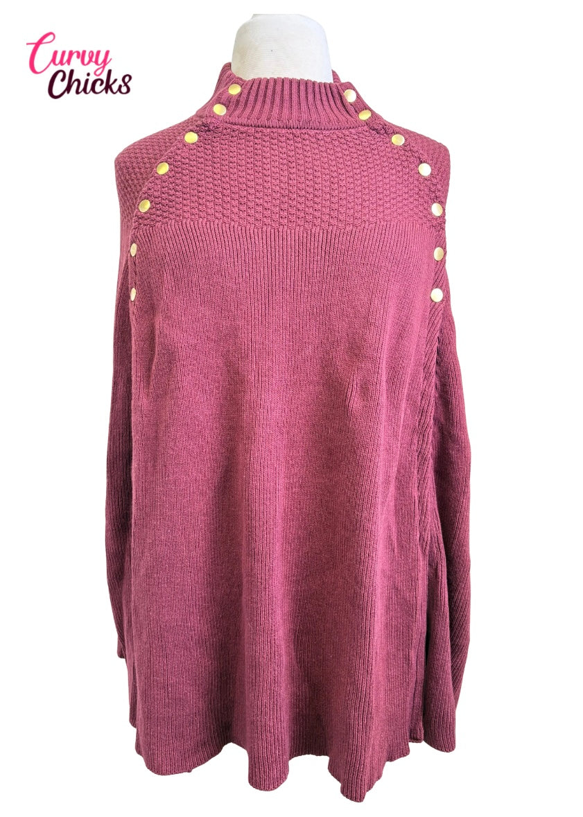 G.I.L.I XL Maroon Sweater Wrap with Gold Buttons (Gently Used)