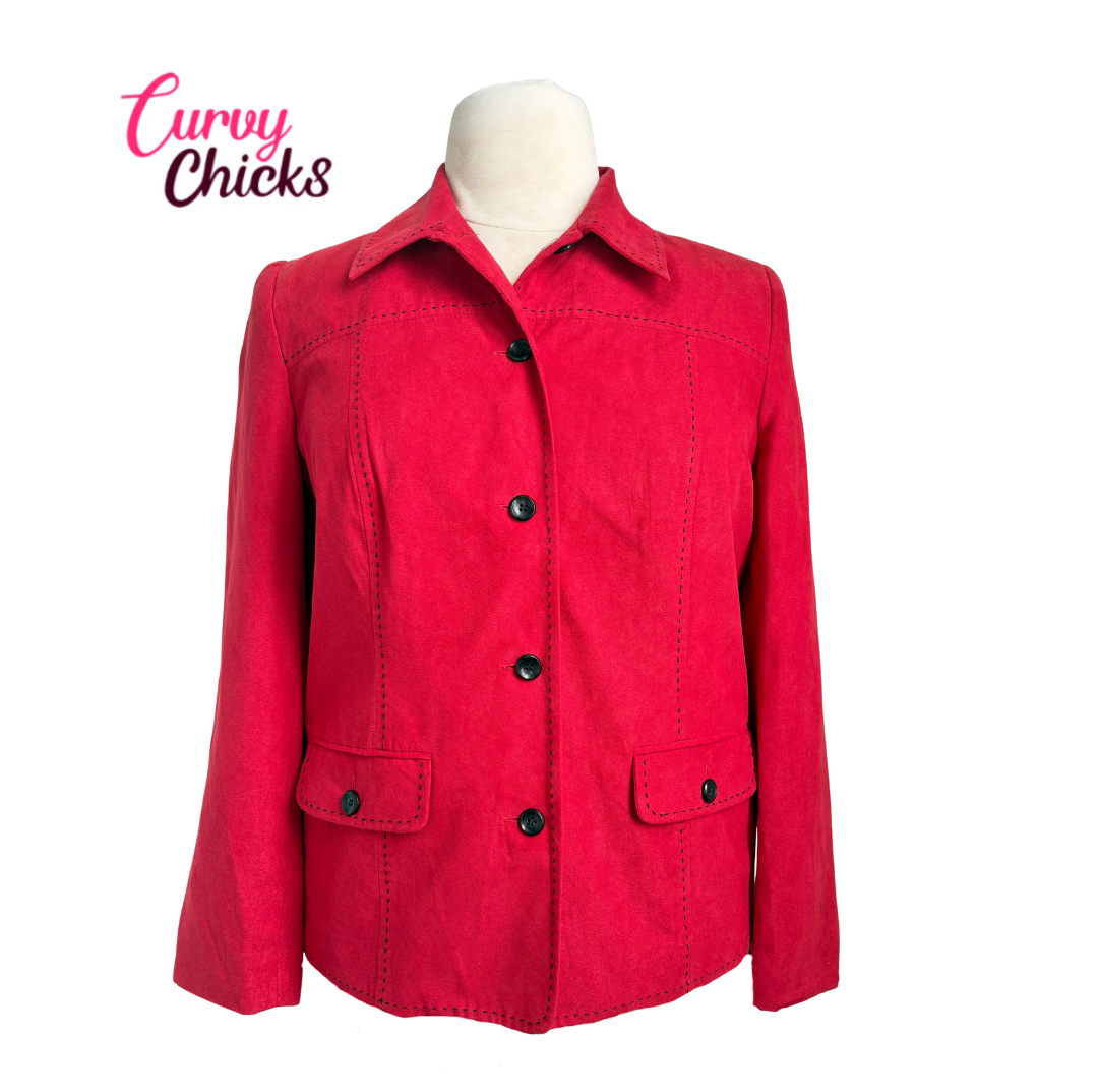 Samantha Grey Red/Black Stitched Coat (Size 12)