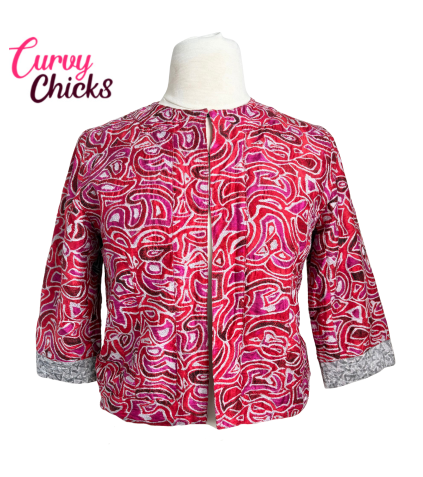 Chico’s Red/Purple/Silver Abstract Print Jacket (Size 2)
