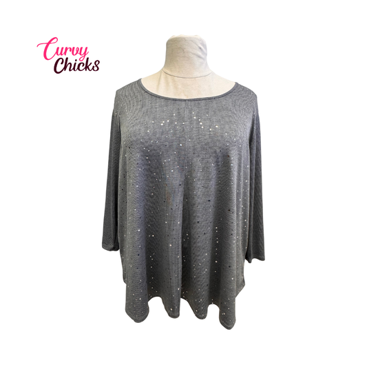Kim Rogers Long Sleeve Gray Sparkle Blouse