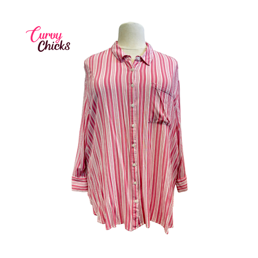 Torrid Pink and White Striped Button Down