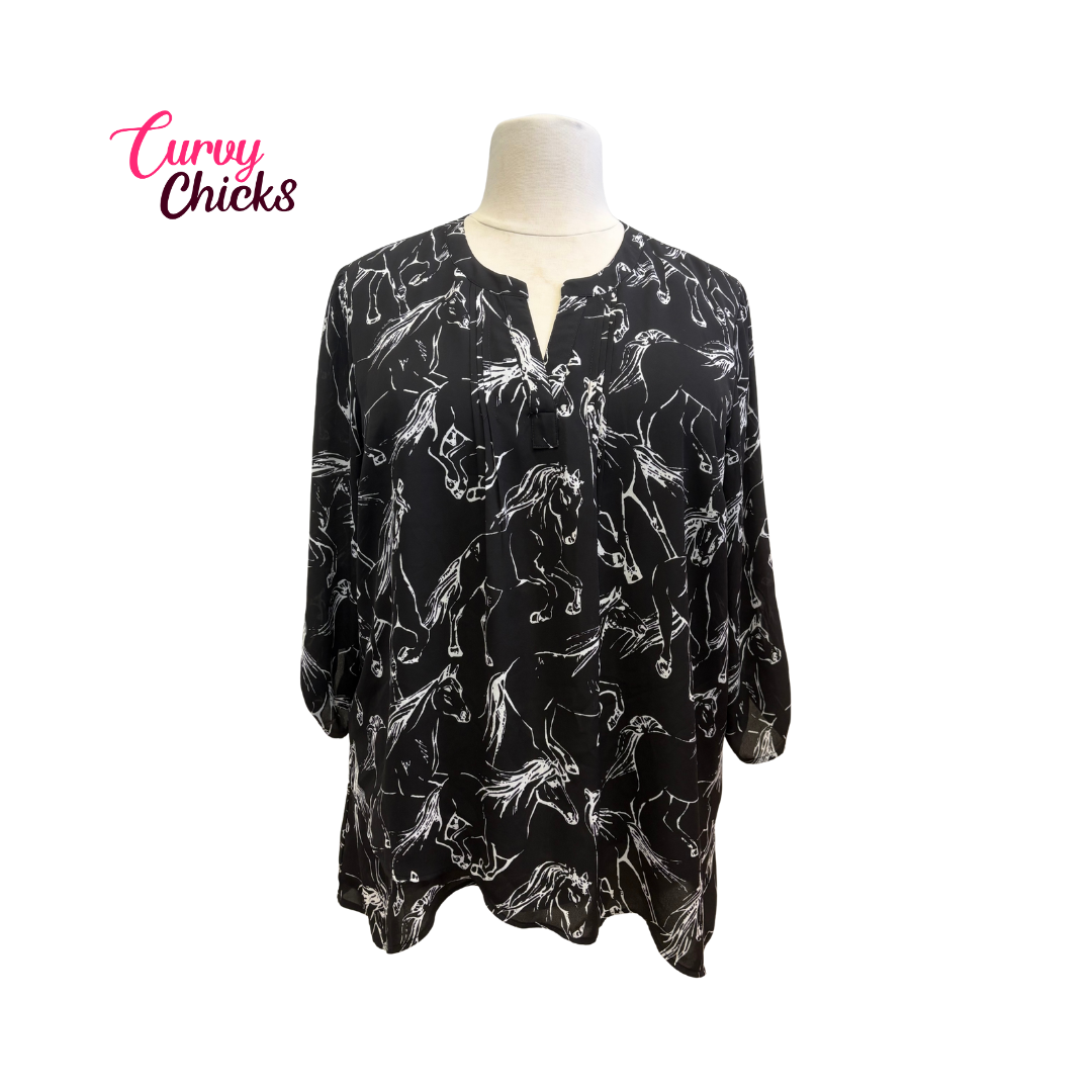 My Danielle Black and White Horses Blouse