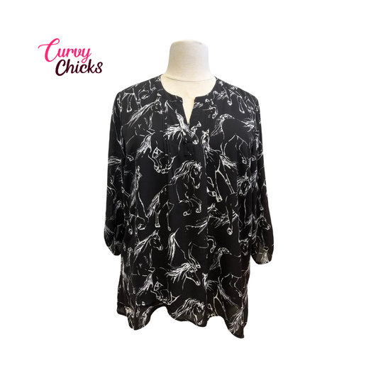 My Danielle Black and White Horses Blouse