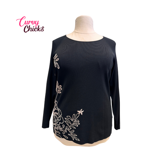 Cyrus Black with White Floral Embroidery Top