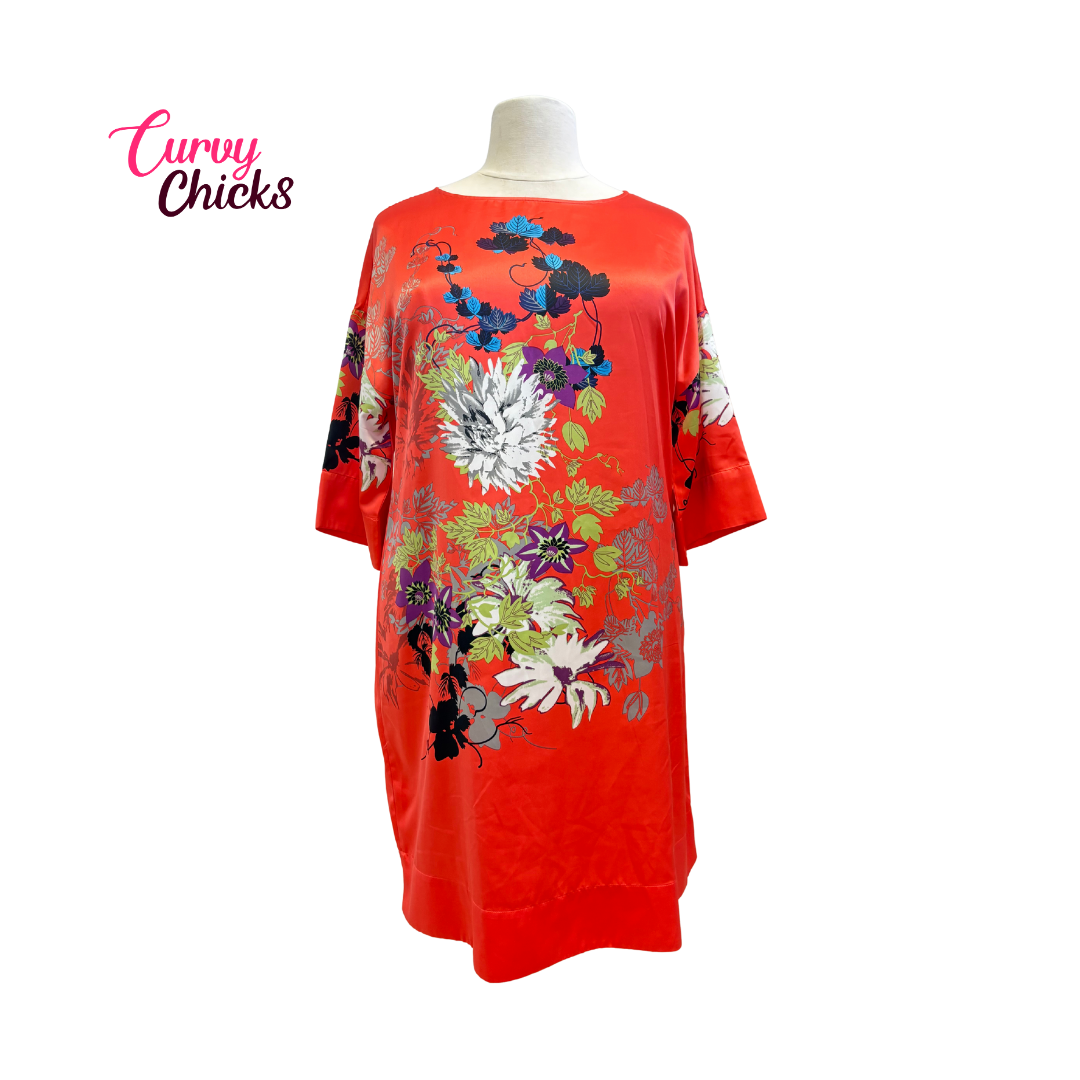 Soft Surroundings Orange Leaf and Floral Silky Dress