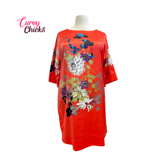 Soft Surroundings Orange Leaf and Floral Silky Dress