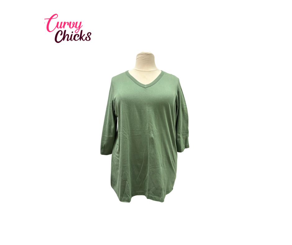 Green V-Neck Long Sleeve – Woman Within (1X)