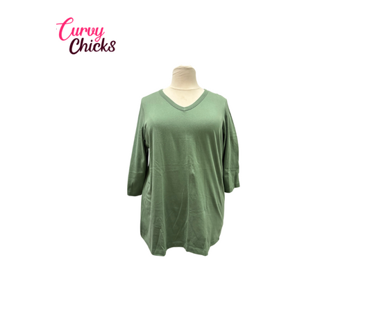 Green V-Neck Long Sleeve – Woman Within (1X)