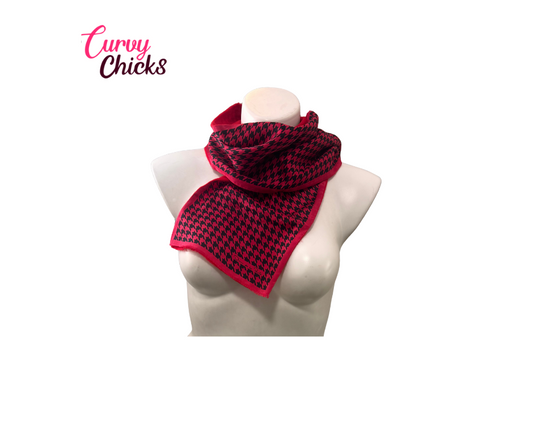 Oscar de la Renta Red & Black Houndstooth Scarf