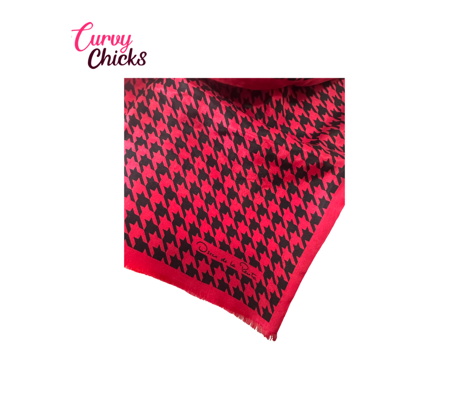 Oscar de la Renta Red & Black Houndstooth Scarf