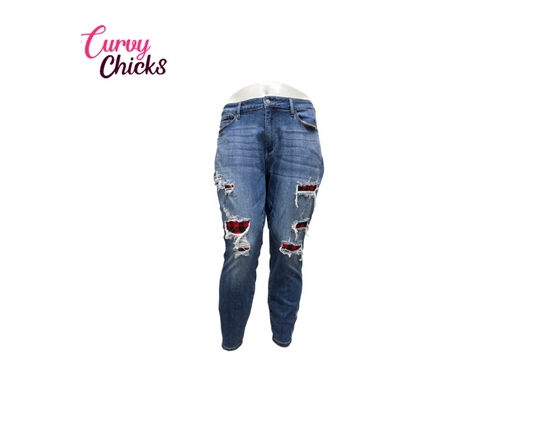 Judy Blue Ripped Flannel-Accent Jeans – Size 22W