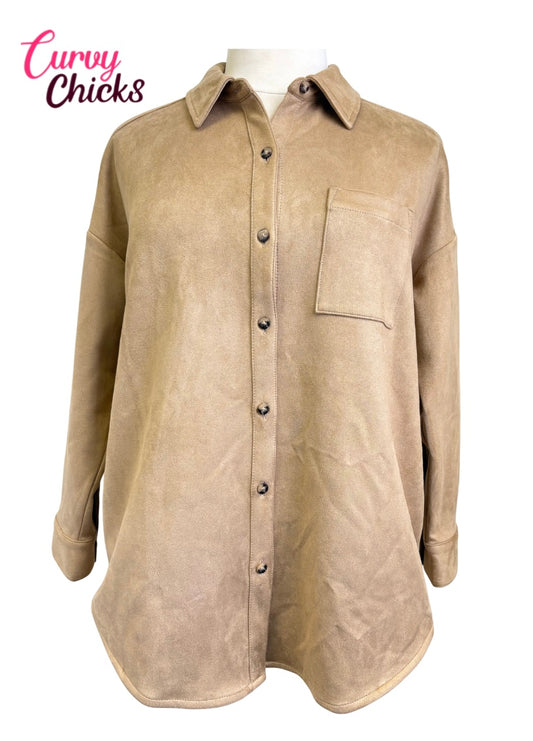 J. Jill  XL Wheat Faux Suede Button-Up Shirt Jacket (NWT)