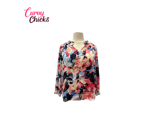 Jones New York Pink & Blue Floral Blouse – Size 2X