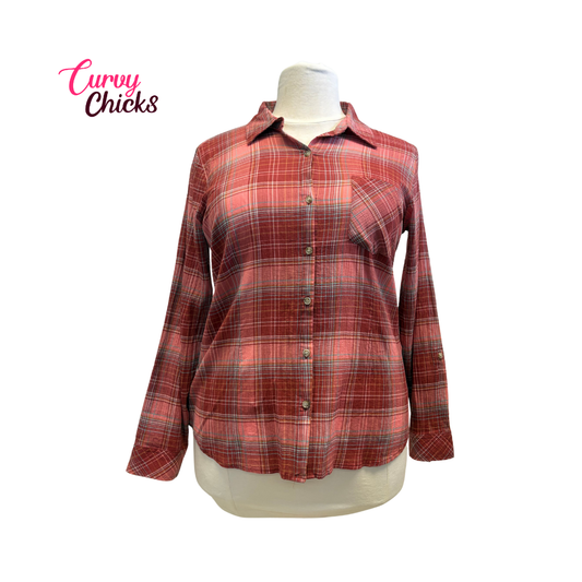 Christopher & Banks Red Plaid Print Button Down