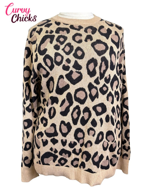 Ava & Viv 3X Tan and Black Cheetah Print Sweater (Gently Used)