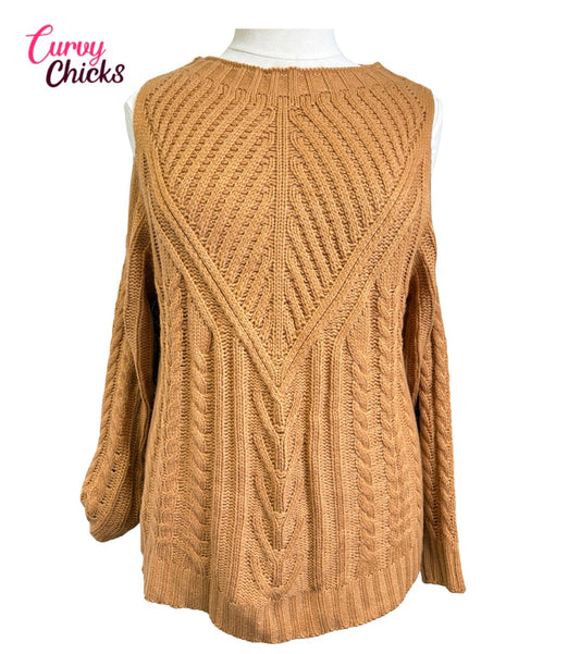 Cozy Casual 1X/2X Rust Knit Sweater with Shoulder Cutouts (Gently Used)