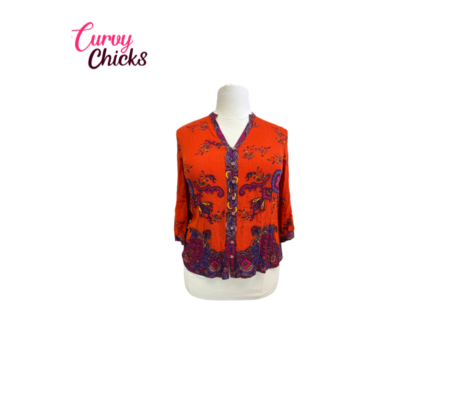 Jones New York Orange/Purple Paisley Blouse – Size L