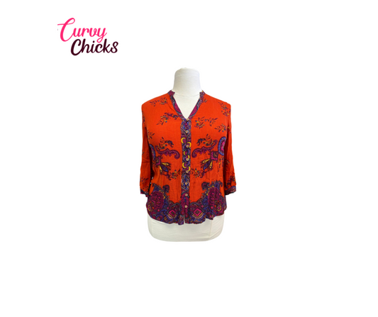 Jones New York Orange/Purple Paisley Blouse – Size L