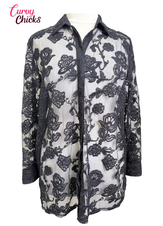 Chico’s 3 Sheer Floral Embroidered Blouse (Gently Used)