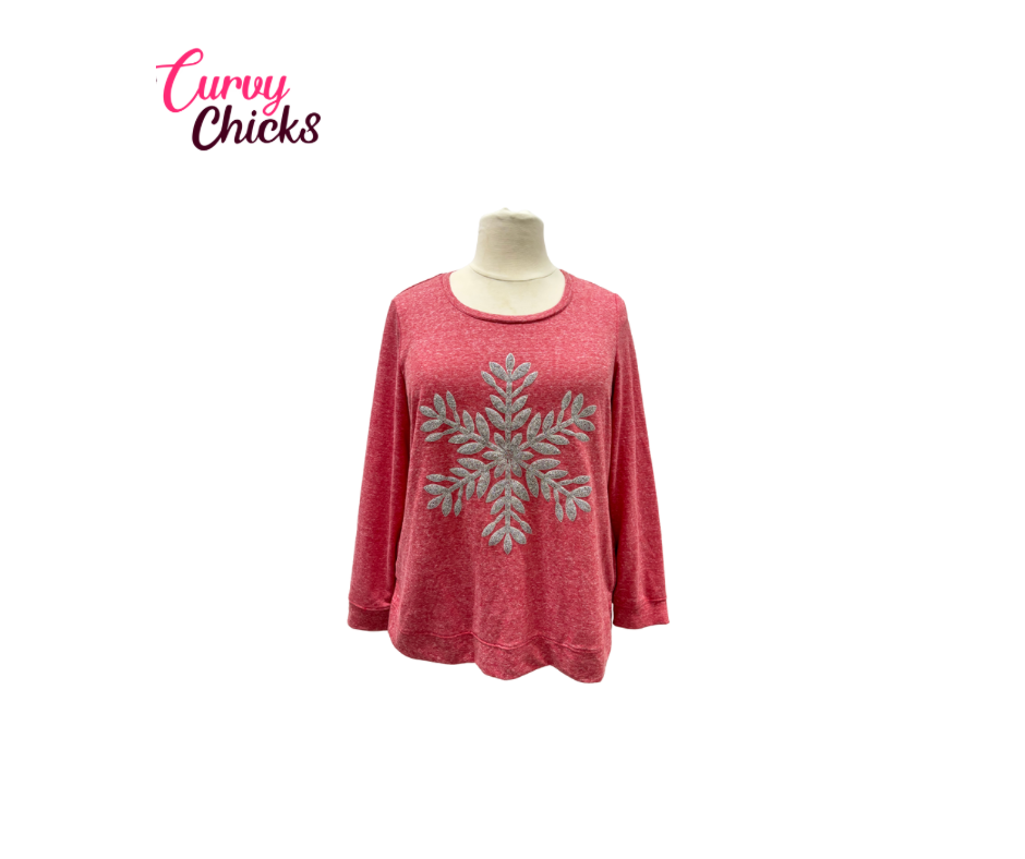 EST. 1946 Red Winger Top with Beaded Snowflake – Size 18/20W