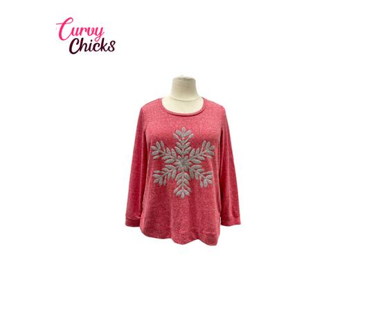 EST. 1946 Red Winger Top with Beaded Snowflake – Size 18/20W