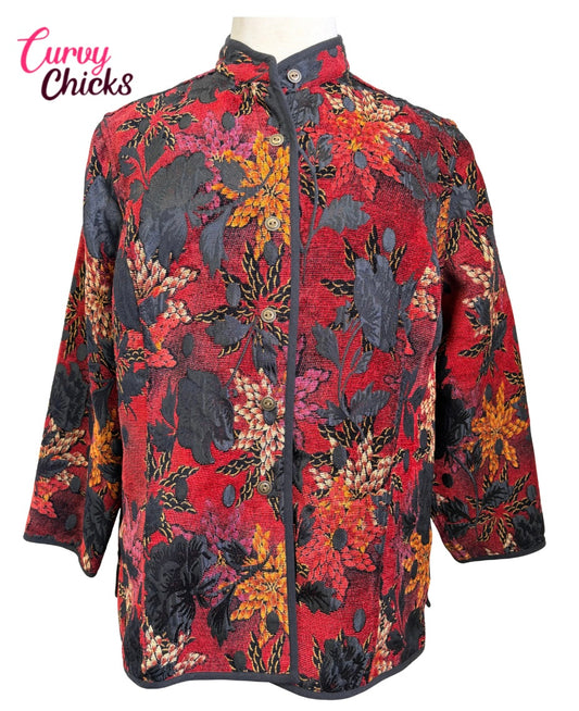 C.J. Banks 1X Red & Black Leaf Patterned Jacket (Gently Used)