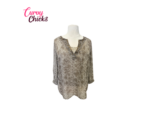 Chico’s Snake Print Embellished Blouse – Size 3P