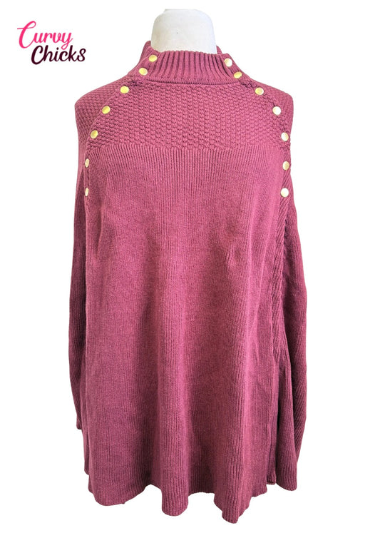 G.I.L.I  XL Maroon Sweater Wrap with Gold Buttons (Gently Used)