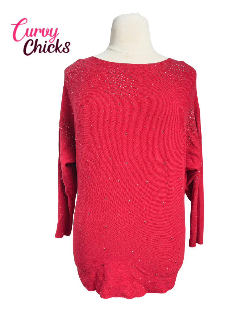 Vila Milano Red Embellished Sweater (Size L)