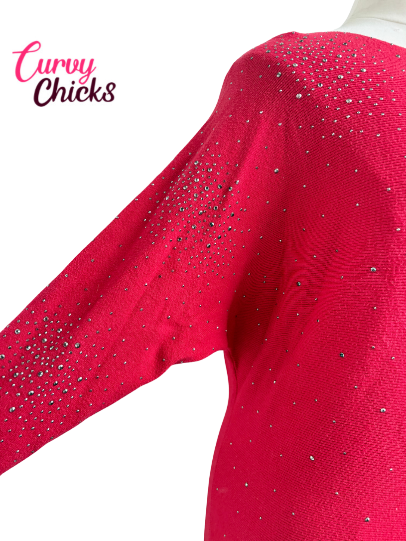 Vila Milano Red Embellished Sweater (Size L)